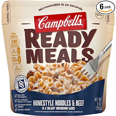 Campbell's Ready Meals, Homestyle Noodles & Beef in a Creamy Mushroom Sauce, 9 Ounce (Pack of 6)