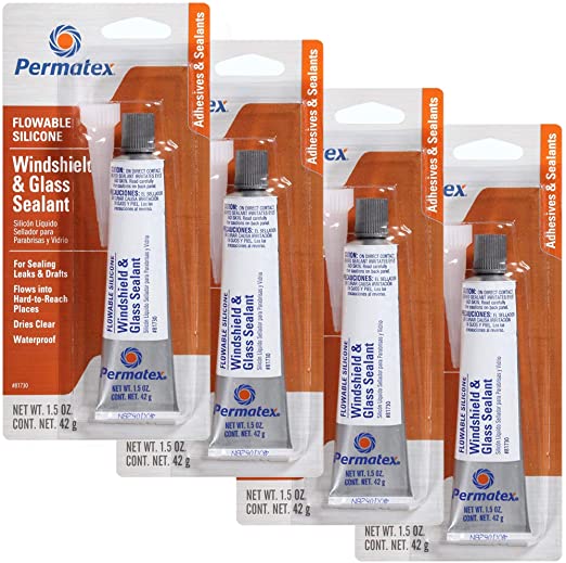 Permatex 81730 Flowable Silicone Windshield and Glass Sealer, 1.5 oz. - 4 Pack.