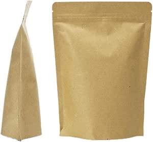 50 Pcs Stand Up Kraft Paper Bag Food Storage Pouch with Foil Lined Zip Lock for Coffee Nuts Tea, 3.5"x5.5"