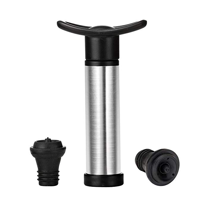 VonShef Stainless Steel Vacuum Wine Pump with Stoppers Set