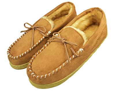 Tirzrro Men's Microsuede Plush Lined Slip On Moccasin Faux Fur Lining Indoor Outdoor Slippers