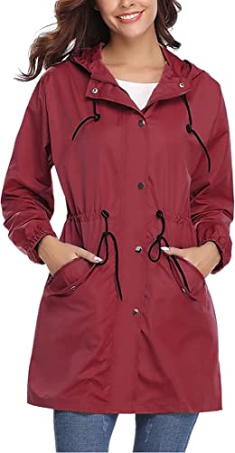 Women Waterproof Raincoat Hooded Long Sleeve Zipper Rain Jacket Lightweight Windbreaker Raincoats Outdoor Long Trench Coats for Walking Camping