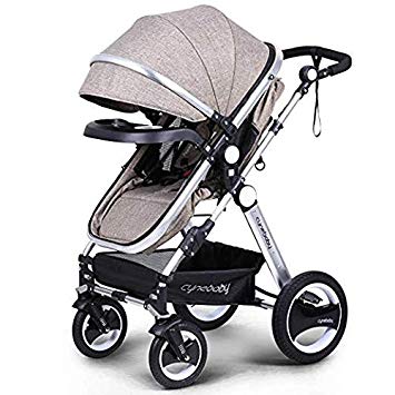 Belecoo Baby Stroller for Newborn and Toddler - Convertible Bassinet Stroller Compact Single Baby Carriage Toddler Seat Stroller Luxury Stroller with Cup Holder (Linen Khaki)