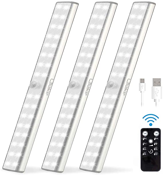 LITAKE Wireless Under Cabinet Lighting Rechargeable,32 LED Closet Lights with Remote,Dimmable LED Light Bar with Magnetic Strip for Kitchen Cabinets,3 Packs