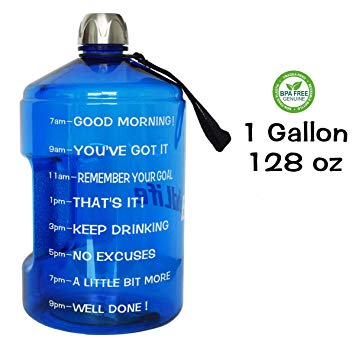 QuiFit 1 Gallon Water Bottle Reusable Leak-Proof Drinking Water Jug for Outdoor Camping Hiking BPA Free Plastic Sports Bottle