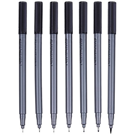 Lictin Pack of 7 Black Waterproof Fine Liner Pen, Fine Line Pen, Line Maker Sketching Drawing Pen