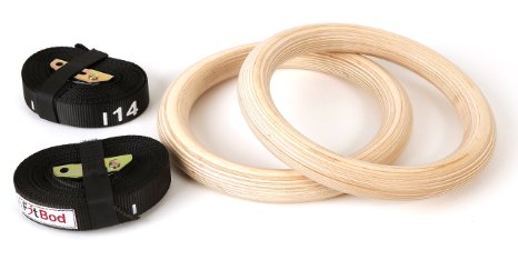 Olympic Wooden Gymnastic Rings With Numbered Buckle Straps - FREE EXERCISE MANUAL - Ultimate Upper Body Workout - Perform Multiple Exercises Bodyweight Suspension Endurance Crossfit Calisthenics