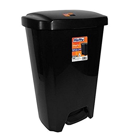 Hefty 13-Gallon Step-On Trash Can, Black Rugged And Durable