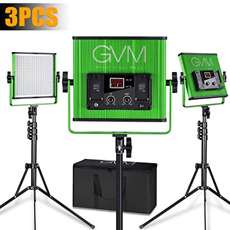 GVM 520 LED Video Light, Dimmable Bi-Color, 3 Packs LED Panel with Durable Metal U Bracket, Lighting for YouTube Studio Photography, Video Shooting with Light Stand Kit (3200K-5600K, CRI 97 )