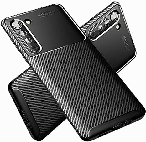 Ranyi Motorola Edge Case, Slim Fit Carbon Fiber Case with Reinforced Corners Shock Absorbing Full Body Protection Flexible Resilient TPU Rubber Rugged Case Cover for Motorola Moto Edge 5G -Black