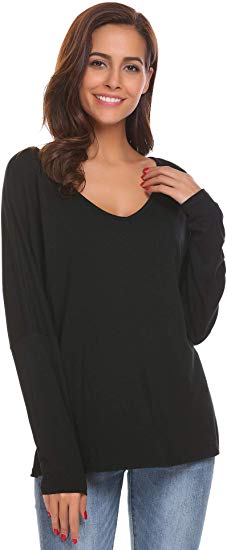 Zeagoo Women's Plus Size Short Batwing Sleeve Side Slits V Neck Loose Casual Tee T-Shirt