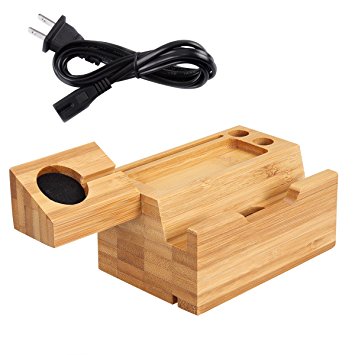 KeeKit Watch Stand, Bamboo Wood Watch Charger for Apple Watch, 3 Ports USB Charging station, Bracket Docking Station for 38mm/ 42mm iWatch & iPhone X/ 8Plus/ 8/ 7Plus/ 7/ 6s and Other Smartphones