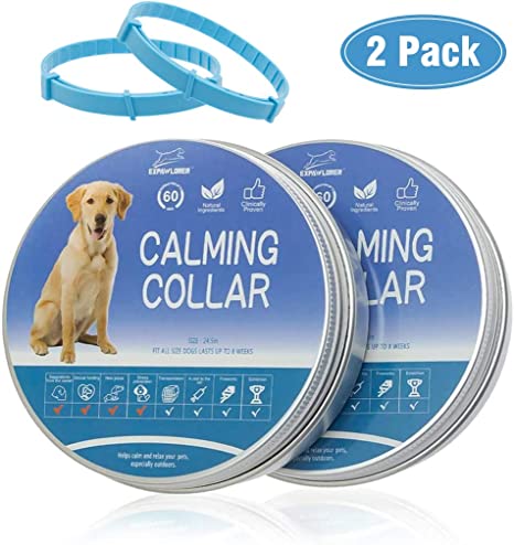 EXPAWLORER 2 Pcs Calming Collar for Dogs - Anxiety Relief - Long Lasting Effect Safety Pheromones Diffuser Adjustable Size for Small Medium and Large Dog (25 Inch)