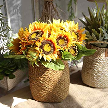 CQURE Artificial Flowers, Fake Flowers Silk Artificial Sunflowers Bridal Wedding Bouquet for Home Garden Party Wedding Decoration