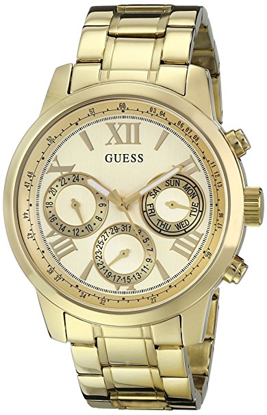 GUESS Women's U0330L1 Sporty Gold-Tone Stainless Steel Watch with Multi-function Dial and Pilot Buckle