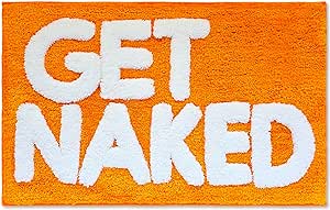 New Mungo Get Naked Bath Mat Orange - Cute Bathroom Rugs, Cute Bath Mat, Apartment Decor, Funny Bath Mat, Fun Bath Mat, Get Naked Rug, Orange Bathroom Rugs with White Letters - 31" x 20"