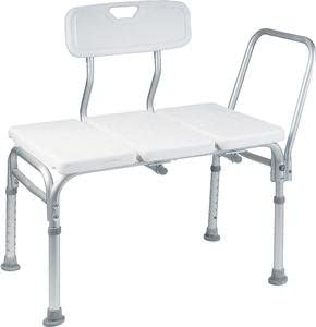 BATHTUB TRANSFER BENCH / BATH CHAIR WITH BACK, WIDE SEAT, ADJUSTABLE SEAT HEIGHT, SURE-GRIPED LEGS, LIGHTWEIGHT, DURABLE
