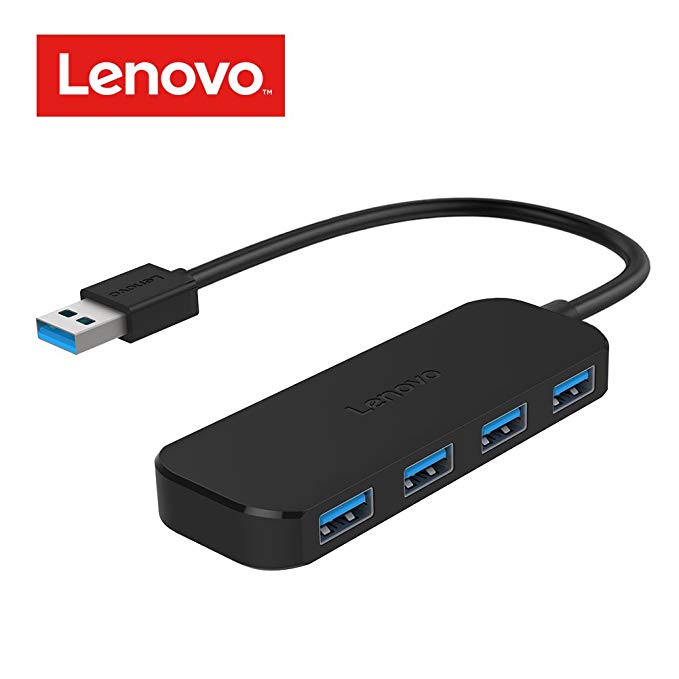 Lenovo 4-Port USB 3.0 Hub, Portable Data Hub Compatible For USB Type A Devices(Black-25)
