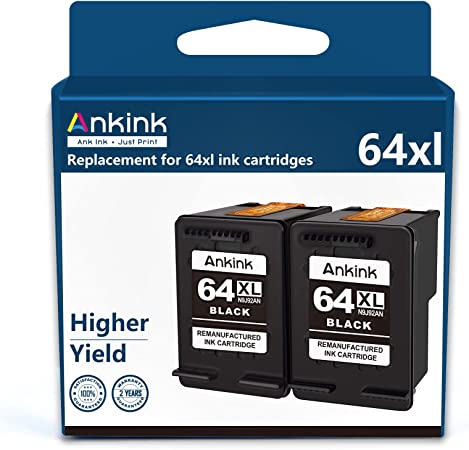 Ankink Higher Yield 64XL 2 Black Combo | XLarge Replacement for HP 64xl Black Ink Cartridges | HP 64 XL Fit for Envy Photo 6255 6400 7100 7155 7164 7800 7855 7858 Tango X Terra Printer | HP64 HP64XL