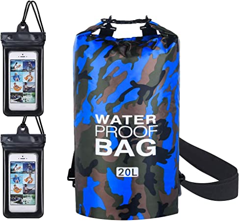 flintronic® Bolsa Impermeable, Bolsa de Hombro Impermeable IP66, para Canoa Kayak Barco Camping Natación Rafting Velo Pesca (Incluye Bolsa Impermeable para Teléfono Celular)