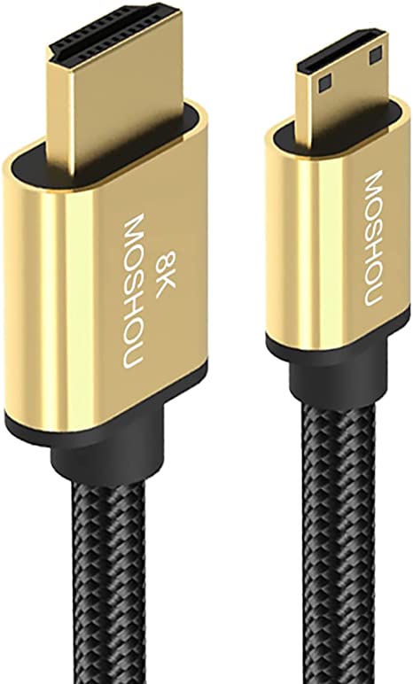 Mini HDMI to HDMI 8K Cable[Gold-plated shell,Braided] High Speed 4K@120Hz 4K@60Hz HDMI 2.1 Cord,Compatible with Nikon,Canon EOS,Camera,Camcorder,Tablet,Graphics Video Cards,Pico Projector(12 Feet)