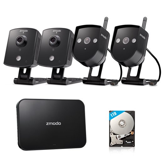 Zmodo Replay 4CH 720P 1TB Wireless Home Surveillance Security Camera System - 2 Outdoor & 2 Indoor IP Network Camera 4 Channel NVR 1TB Hard Drive Cloud Storage