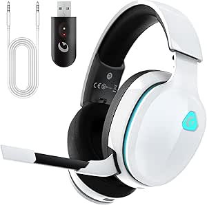 Wireless Gaming Headset 2.4GHz USB for PS5, PS4, PC, Switch, Bluetooth 5.3 Gaming Headphones with Detachable Microphone for Gamer, Surround Sound, ONLY 3.5mm Wired Jack for Xbox Series(White)