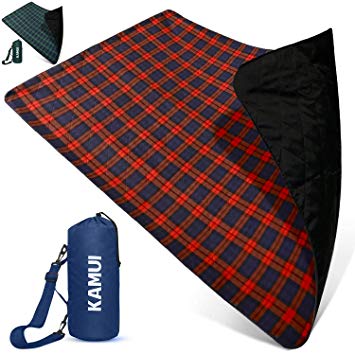 KAMUI Outdoor Waterproof Blanket - Machine Washable Stadium Blanket, Waterproof and Windproof Backing, Portable Shoulder/Hand Strap Great for Festival, Park, Beach, Ground Blanket 79X55inch 201X140cm