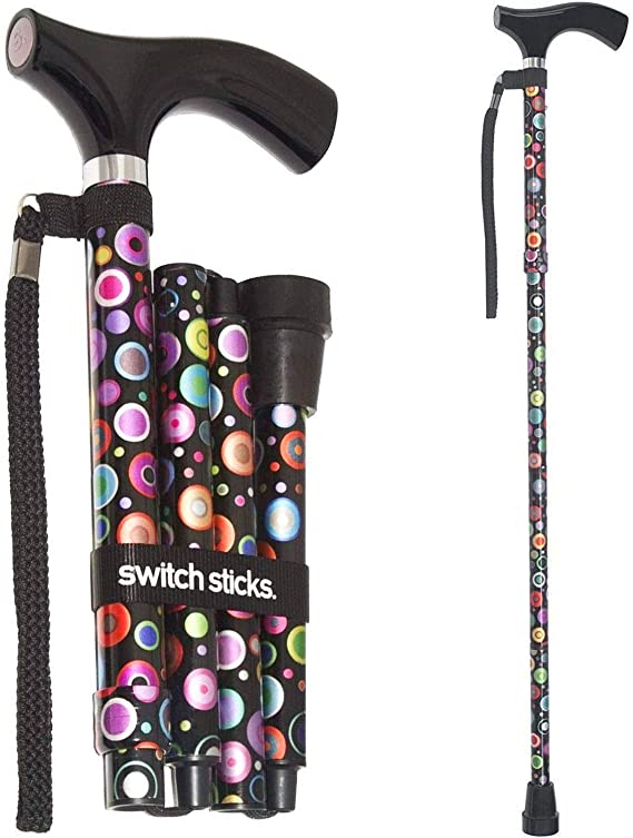 Switch Sticks Adjustable Folding Walking Cane and Walking Stick Collapses and Adjusts from 32 to 37 inches, Bubbles