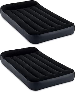 Intex Dura Beam Pillow Rest Classic Inflatable Blow Up Mattress Air Bed with Internal Built in Pump, Twin (2 Pack)