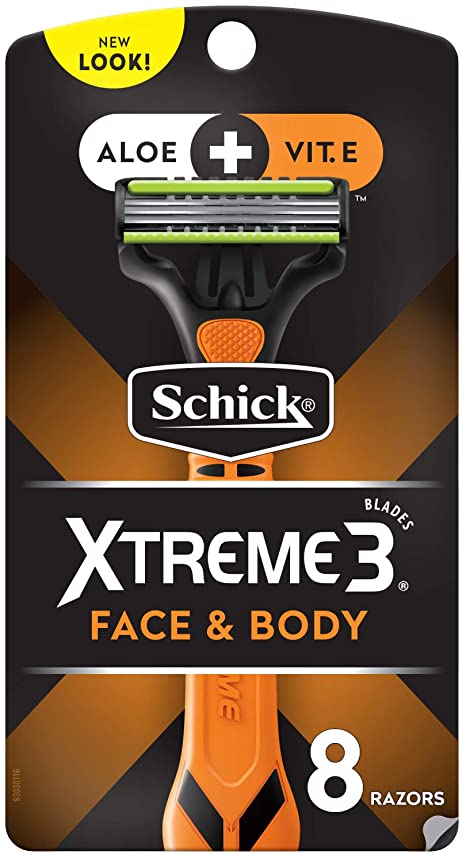 Schick Xtreme 3 Disposable Face and Body Razors for Men, 8 Count