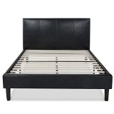 Deluxe Faux Leather Platform Bed with Wooden Slats Queen