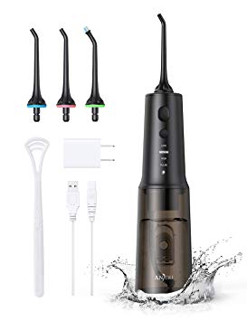 Anjou Water Dental Flosser Professional Cordless Dental Oral Irrigator - Portable and Rechargeable IPX7 Waterproof 4 Modes Water Flossing with Cleanable Water Tank for Home and Travel, Black