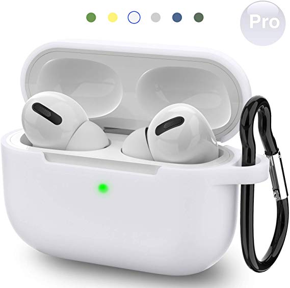 Kekilo AirPods Pro Case 2019 Full Protective Silicone Cover Accessories with Keychain Compatible for Apple AirPods Pro Wirless Charing Case 3(White)