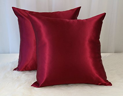 Creative 18"x18" Colorful Shiny Poly Satin Throw Pillow Cover (Pack of 2 ), Burgundy