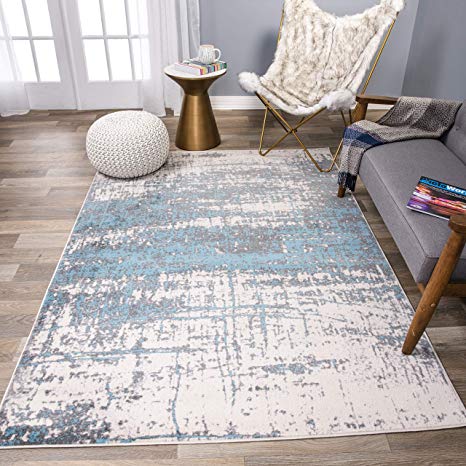 Rugshop Modern Abstract Design Distressed Area Rug, 5' x 7', Blue