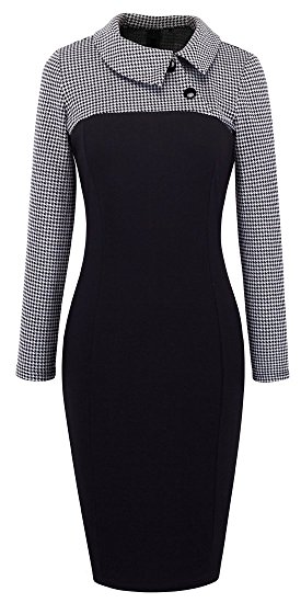 Homeyee Women's Retro Chic Colorblock Lapel Career Tunic Dress B238