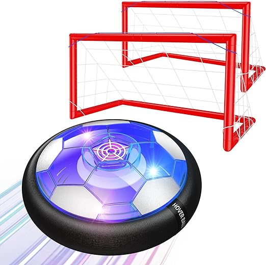 Kids Toys Hover Soccer Ball Set, 2 in 1 Rechargeable Soccer Ball with LED Lights and Safe Foam Bumper, Air Power Hover Ball with 2 Goals for 3 4 5 6 7 8-12 Years Old Boy Girl Indoor/Outdoor Games