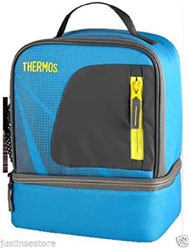 Thermos Insulated Lunch Bag Cooler, Dual Compartment Lunch Kit with Mesh/front Pocket (Navy and Gray)