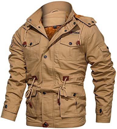 CARWORNIC Men's Winter Warm Military Jacket Thicken Windbreaker Cotton Cargo Parka Coat with Removable Hood