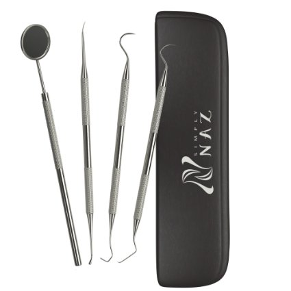Dental Tools Kit  Stainless Steel Dental Instruments and Equipment Perfect For At Home Oral Hygiene and Care - Set Includes Inspection Mirror Sickle Scaler Pick and Tartar and Plaque Scraper