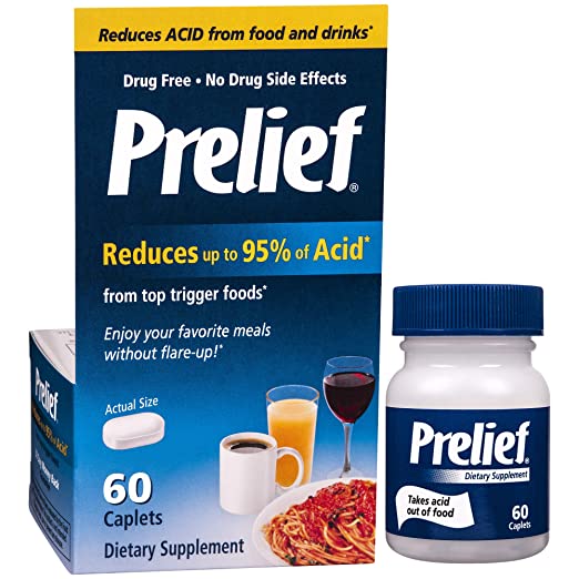 Prelief Acid Reducer Caplets 60 Count Dietary Supplement to reduce up to 95% of the acid in High-Acid Food and Beverages