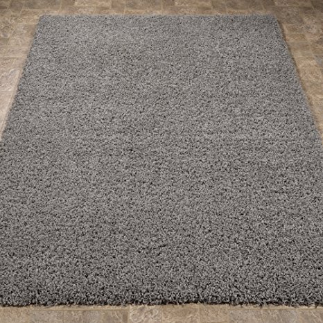 Ottomanson Soft Cozy Color Solid Shag Area Rug Contemporary Living and Bedroom Soft Shag Area Rug, Grey, 3'3" L X 4'7" W