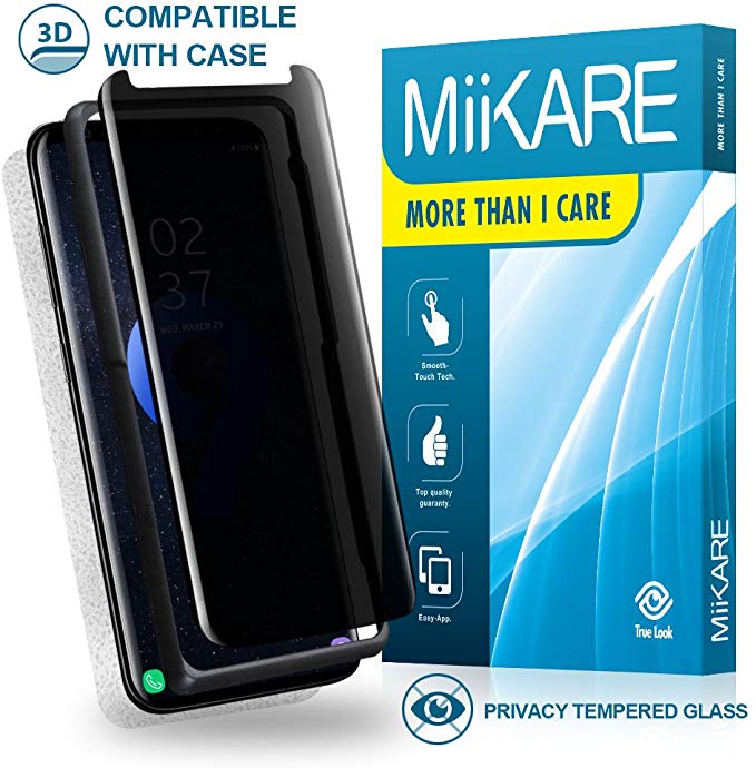 MiiKARE For Galaxy S9 Screen Protector Case Friendly Privacy Filter Anti-Spy Anti-Scratches & Carbon Fiber Back Film Compatible With Galaxy S9