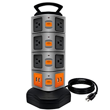 Power Strip Tower, LOVIN PRODUCT Surge Protector Electric Charging Station, 14 Outlet Plugs with 4 USB Slot 6ft Cord Wire Extension Universal Charging Station (1-PACK)