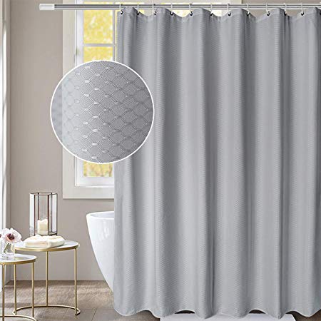 Aoohome Waffle Weave 100% Polyester Shower Curtain with Weighted Hem, Heavy Duty Shower Curtain with Hooks, Grey, 72x72 inch