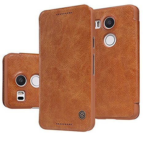 Google Nexus 5X Case , Dretal@ High Quality Ultra-thin Flip / Folio Retro Pu Leather Case Cover for Google LG Nexus 5X Smartphone (Leather-Brown)