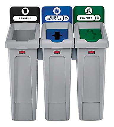 Rubbermaid Commercial Products 2007918 Slim Jim Recycling Station, 3 Stream Landfill/Mixed Recycling/Compost