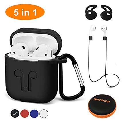 EYEKOP AC11 AirPods Case Protective Silicone Cover and Skin for AirPods Charging Case (Black)