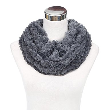 Soft Small Faux Fur Diamond Solid Color Warm Infinity Circle Scarf -Diff Colors